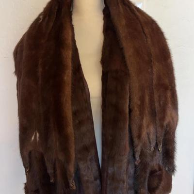 David Jones Mink Coat & Stole, Chocolate Brown Fur Jacket M/L