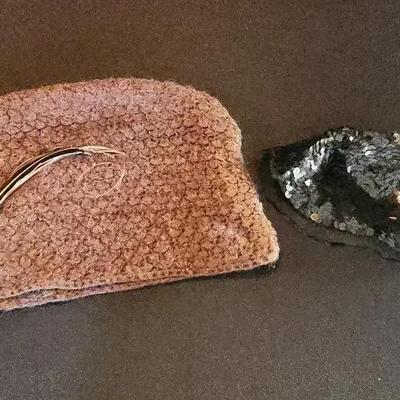 (2) Vintage Women's Hats - Outdoor Ready Brown Crochet and Slim Black Sequin for the Night Out