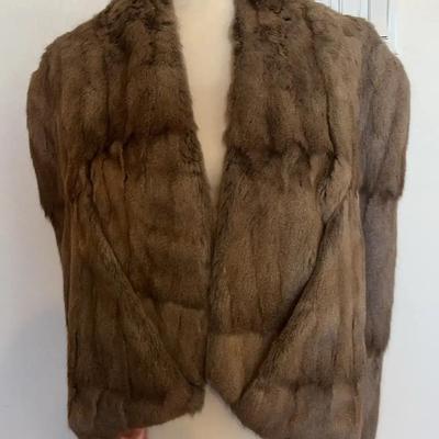 Vintage Light Brown Fur Cape Stole Jacket with Pink Lining