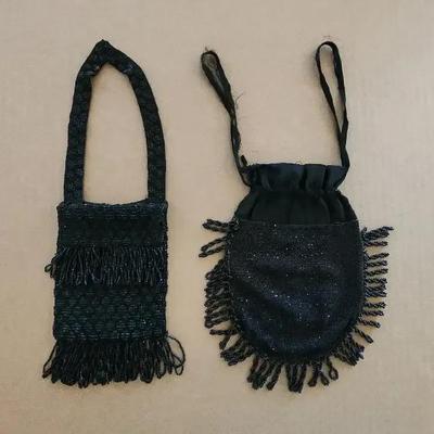 Pair Of Wristlets, Black, Beaded With Fringe
