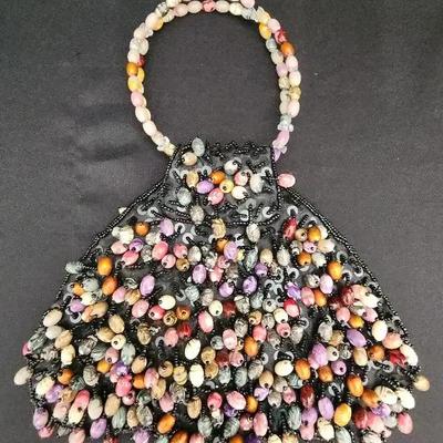 Vintage Beautiful Beaded Bag and Handle -  Multi-Colored, Handbag Purse