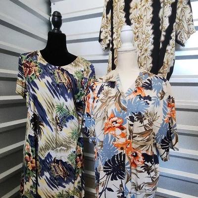 Hawaiian Couple Clothes, Dress And 2 Hawaiian Men's Shirts
