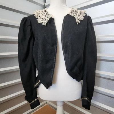 Very Unique Vintage Lace Collar Black Jacket, Size Unknown 