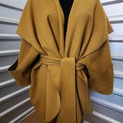 L. Magnin/Merle Wrap Wool Jacket With Belt, Mustard Yellow Color, Petite, Size Unknown 