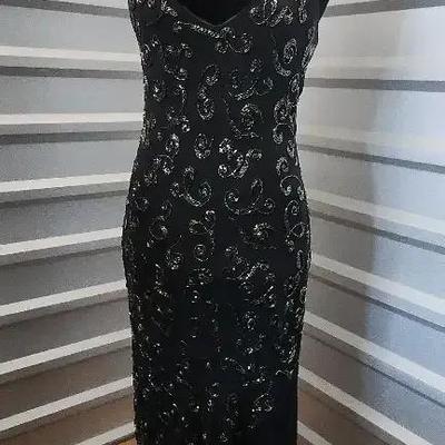 Sue Wong NYC Nocturnal Black Beaded Formal Floor Length Evening Gown, Size 12