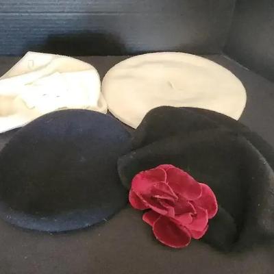 Collection Of Black & Cream Wool Berets, (4), Cardu Beret Basque - Bows & Feathers