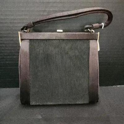 Very Chic Vintage Beau Sac USA Satin Black Handbag, Gold Metal Accents 