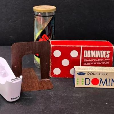 "Whitman" Dominoes, Tennis Balls, and Office Supplies 