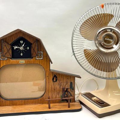 “Castle Woodworks” Barn Clock & Vintage Fan