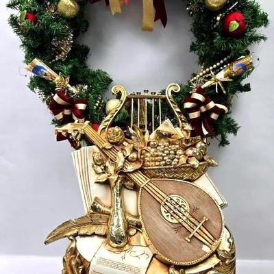 Decorated Christmas Wreath and Hanging Wall Decor