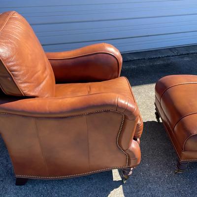 Whittemore-Sherill Brown Leather Club Chair (1) & Matching Ottoman (1) #504