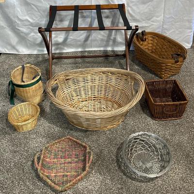 Wooden Luggage Rack (1) & Baskets (7)