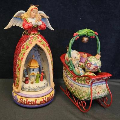 Jim Shore 'Sleigh Bells Ring' 6-PC Basket Set (1) & 'Silent Night' Revolving Musical Figurine (1)