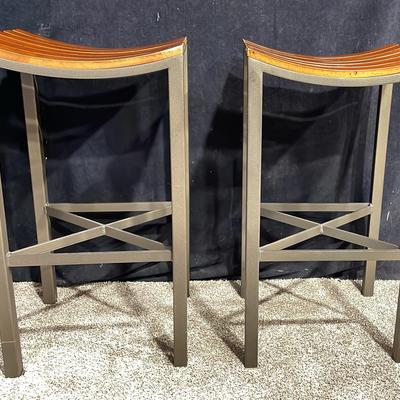 Wooden Seat Metal Barstools (2)