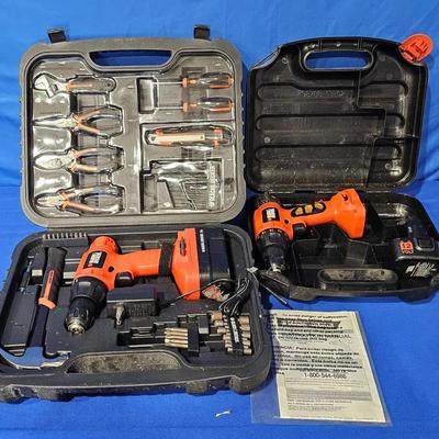 Black & Decker Multi Volt Cordless Drill Set (1) + Black & Decker 12v Cordless Drill In Case (1)