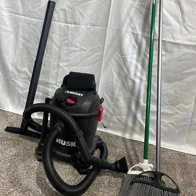 Husky Shop Vac (1) + Brooms (2)