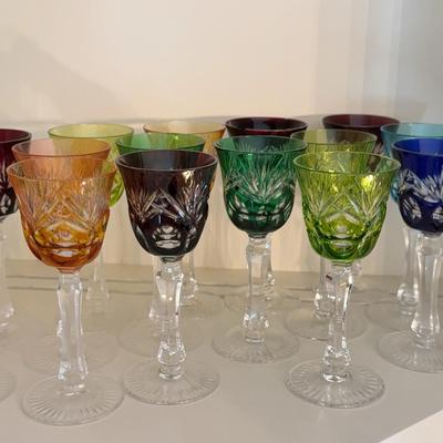 15 small Colored Glass Cordials