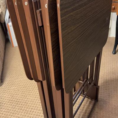 Set Of Four Plastic & Wood Tray Tables
