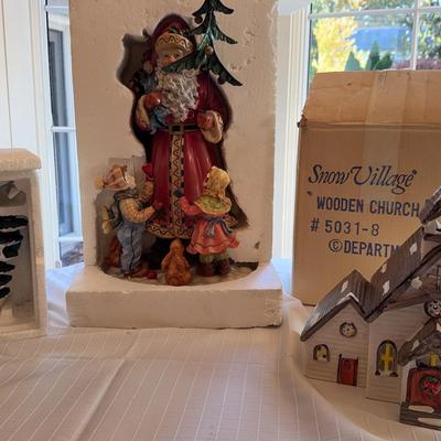 Christmas Department 56 House, Santa Statue, Trees