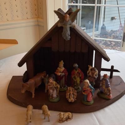 Vintage Manger Scene W/ Wooden Manger