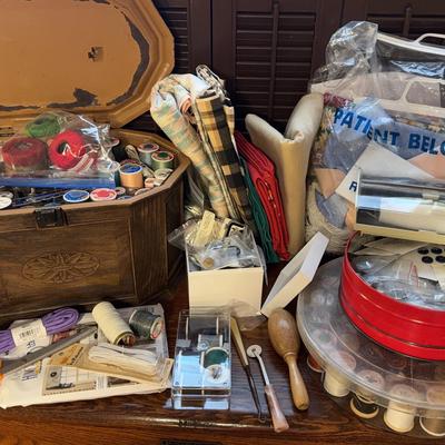 Sewing Items, Sewing Box, Thread, Fabric +