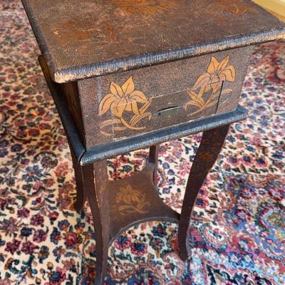 Antique Small Table With Dog Carved Into The Top