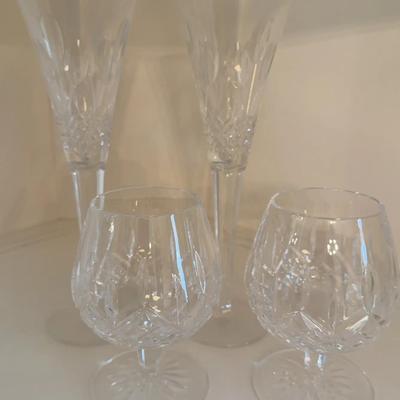 Waterford 2 brandy Glasses & 2 Large Champagne Flutes