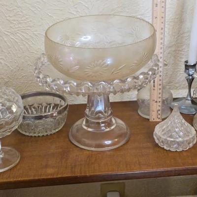 Collection Of Pressed Glass With Candle Holders 