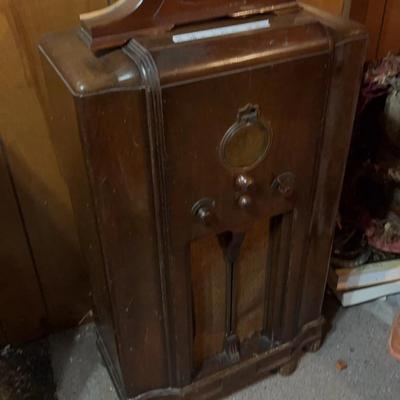 Antique Floor-model Tube Radio With Antique Clock