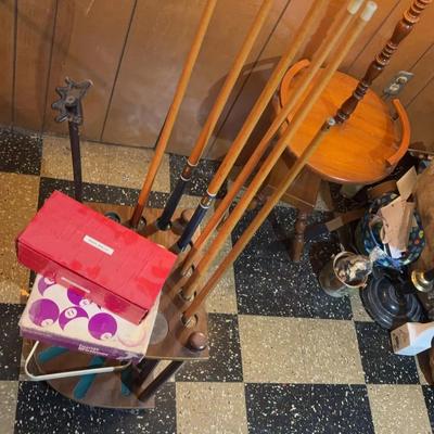 Vintage Pool Set With Balls And Sticks 