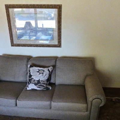 Fabric Living Room Couch And Framed Painting 