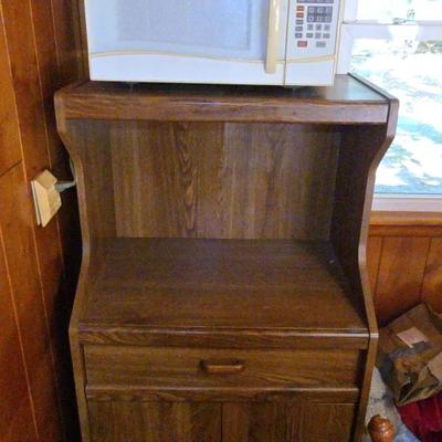 Microwave Stand And Microwave.