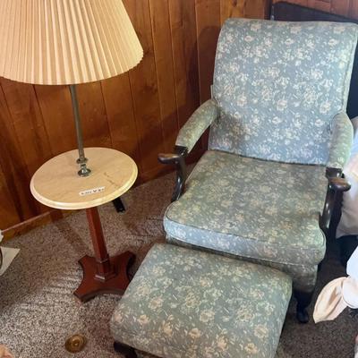 Vintage Glider Chair And Footrest And A Vintage Lamp With Table
