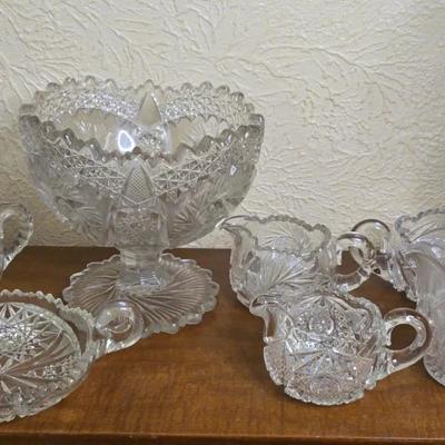 Vintage Pressed Glass Punch Bowl Set 