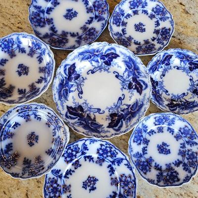 Lot #139 - Johnson Brothers England Claremont & Fulton Blue Royal Semi Porcelain Plates & Bowls