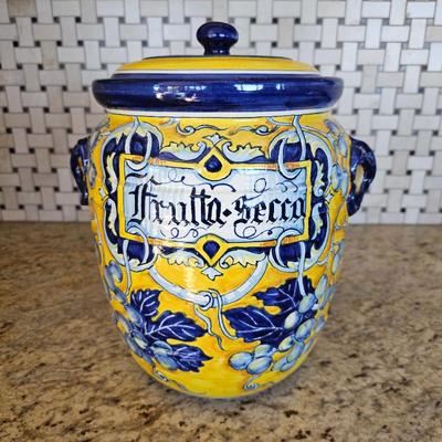 Lot #250 - Luxury Handcrafted Italian Dried Fruit Jar with Lid – Vibrant Floral & Citrus Design by Ceramiche, Ravello, Italy