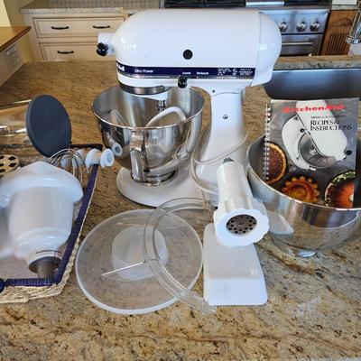 Lot #209 - KitchenAid Ultra Power 300-Watt 5-Quart Stand Mixer With Food Grinder, Slicer/Shredder Attachments, Strainer & More