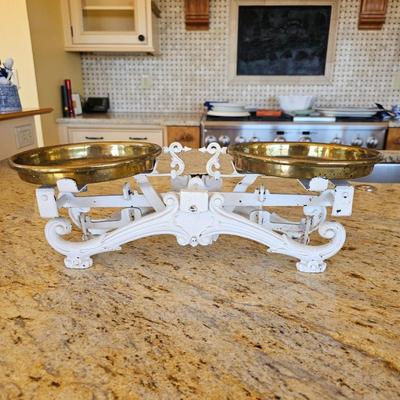 Lot #152 - Antique Iron and Brass Kitchen Balance Scale or Market Scale