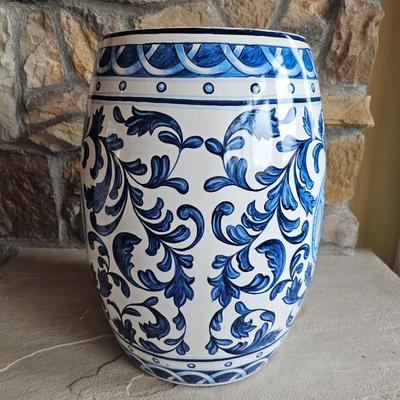 Lot #26 - Frontgate Chinoiserie Garden Stool Blue & White Floral
