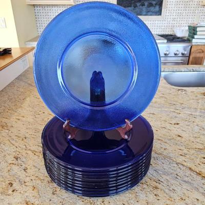 Lot #206 - Ten Blue Textured Glass Chargers Plates