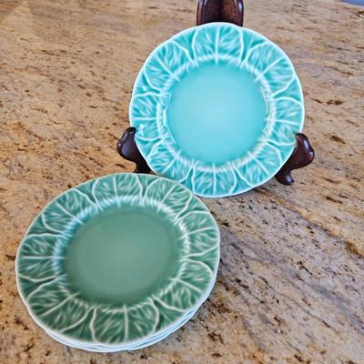 Lot #217 - Wedgwood Majolica "Cabbage" or "Spring Green" Plates Set of Four