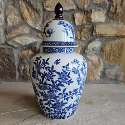 Lot #12 - Large Bombay Company Blue & White Floral Chinoiserie Ginger Jar