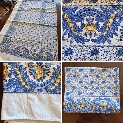 Lot #159 - Floral Patterned Blue, White, & Yellow Rectangular Tablecloth