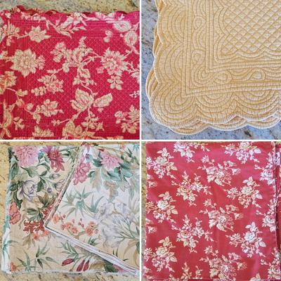 Lot #140 - Placemats & Napkins: Red & Yellow Floral, English Crowson Fabric "Amadour", & Yellow Quilted Placemats