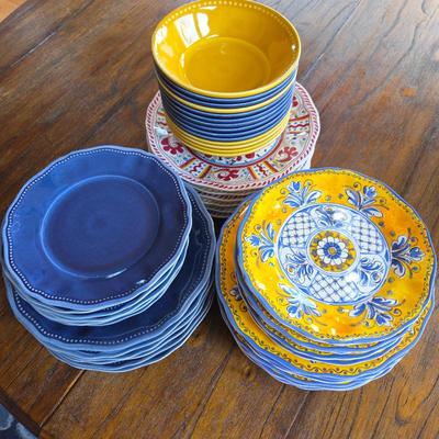 Lot #135 - Le Cadeaux Melamine Dinnerware Benidorm Collection, Provence Collection & Rooster Collection