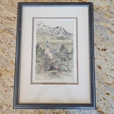 Lot #128 - Antique 1921 Hand Signed Prof Paul Geissler Framed Original Colored Etching of Garmisch-Partenkirschen, Germany