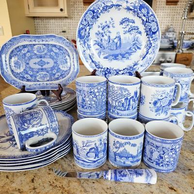Lot #129 - Spode Blue Room Collection Plates & Mugs