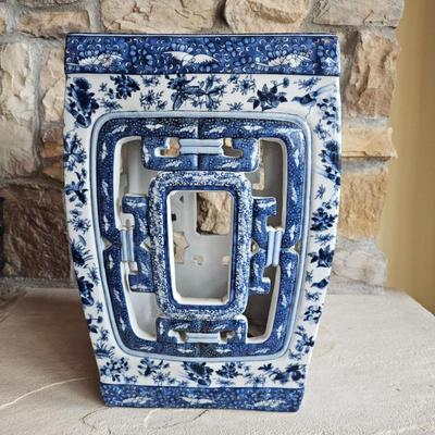 Lot #21 - Blue and White Pierced Garden Seat from Ethan Allen China Chinoiserie
