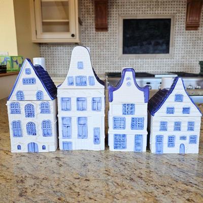 Lot #193 - Delft Blue Canal House Canisters. Kitchen Canisters With Lids.