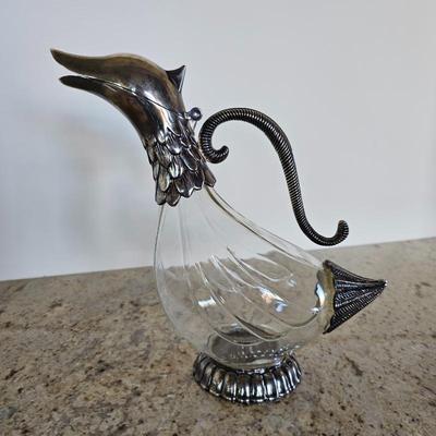 Lot #105 - Vintage Silea Glass & Silverplate Duck Decanter
